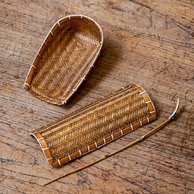 Cucharas de té japonesas Retro hechas a mano de bambú tejido Chaze laca recogedor cuchara de loto traje de aguja.