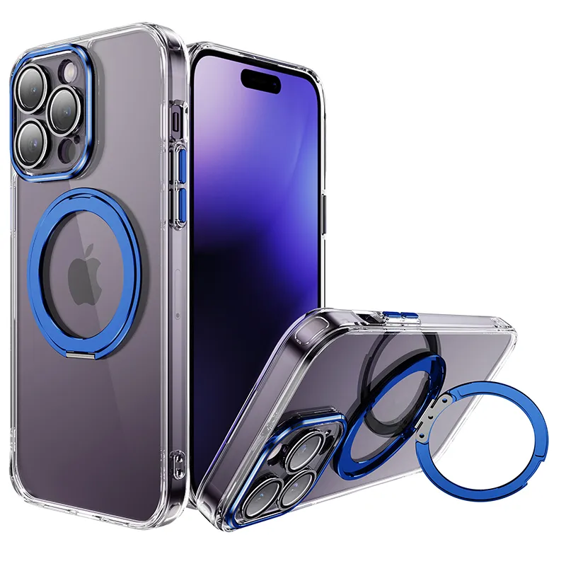 Capas de telefone celular carregador sem fio magnético para iphone 15 pro max 14 plus 13 12 11 promax moda alta transparente kickstand designr capa de telefone shell