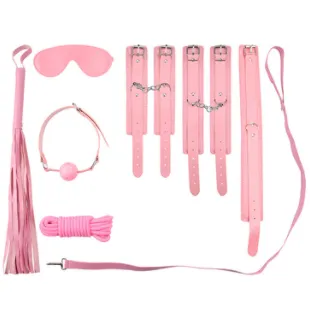 Lichee Pattern Artifical Leather Bondage Sets with Fluff BDSM Bondage Restraints Kit