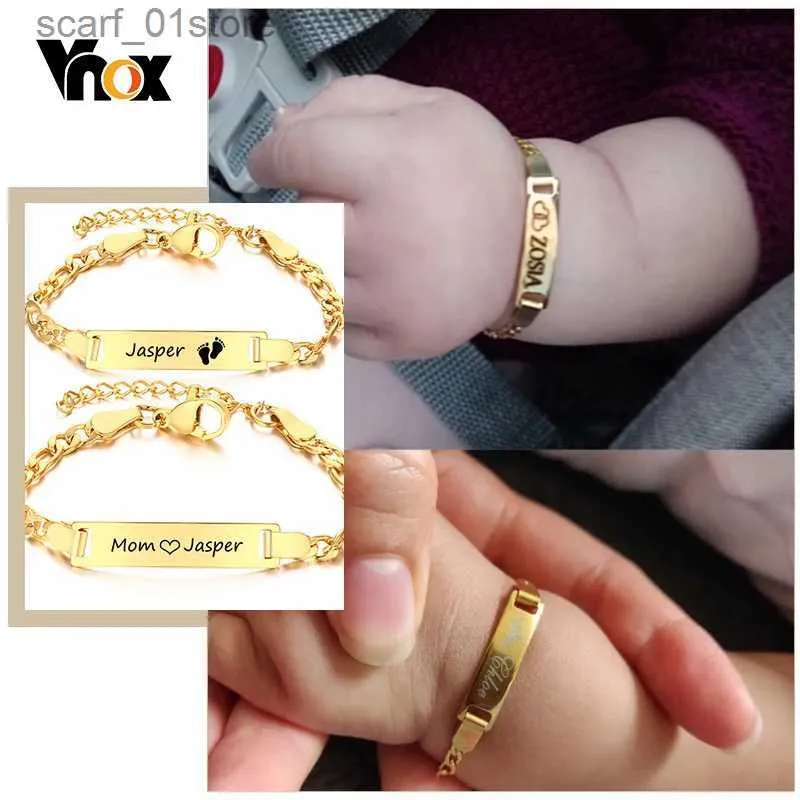 Corrente Vnox Personalizar Mãe Nome Do Bebê Pulseiras Não Alergia Aço Inoxidável Infantil Btism Presentes Personalizados Família Ajustável JewelryL231115