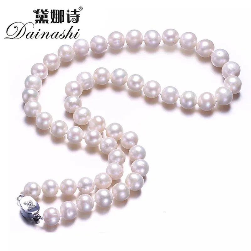 Pendant Necklaces Dainashi 100% Natural Freshwate Pearl Necklace AA Grade 8-9MM White Near Round Jewelry Necklace With Butterfly Buckle 231115