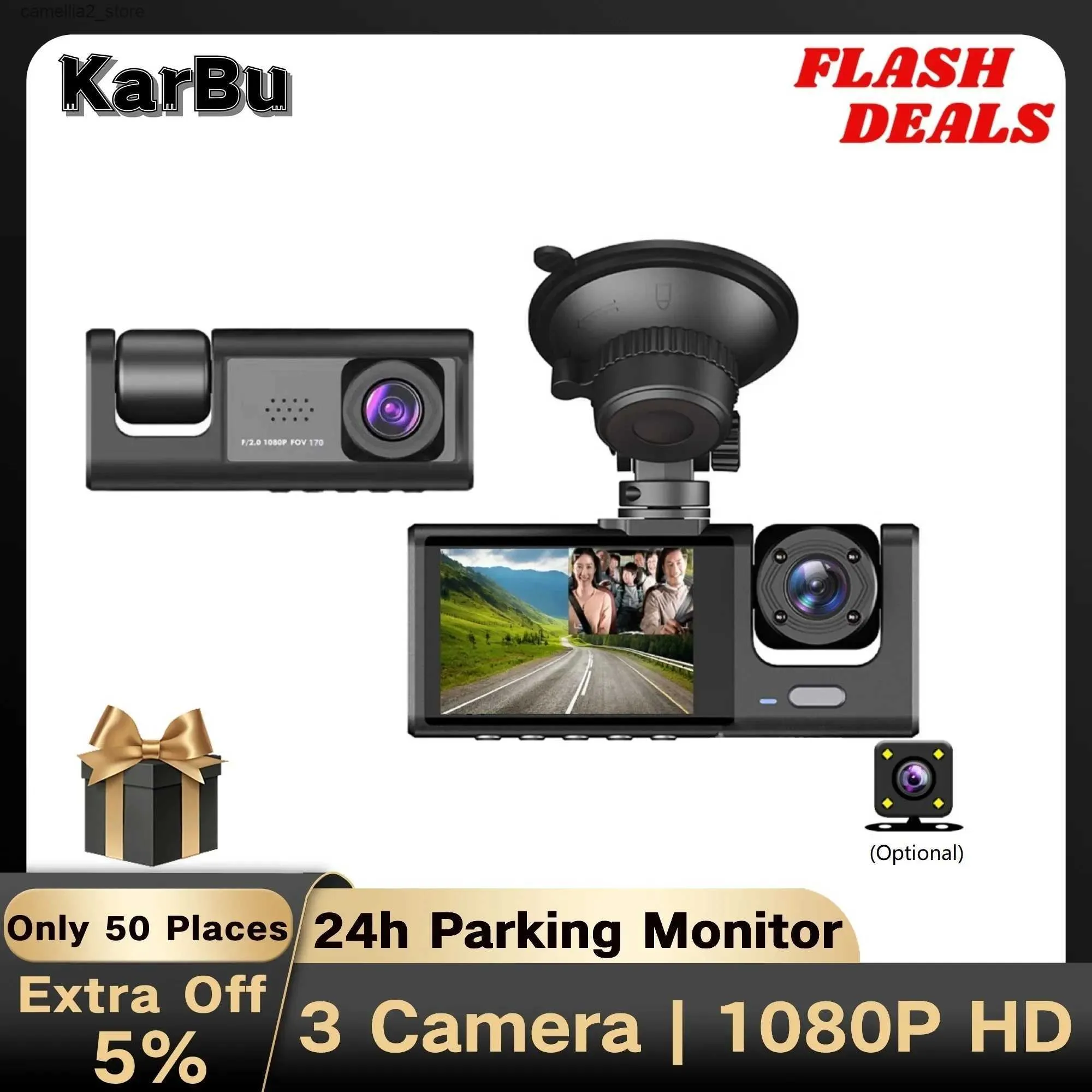 CAR DVR DASH CAM FÖR BILKAMERA 1080P HD MINI DVR Front och bakre 3 Auto DVRS DASHCAM 24 timmar Parkeringsmonitor Kamera Samochodowa Rejestrator Q231115