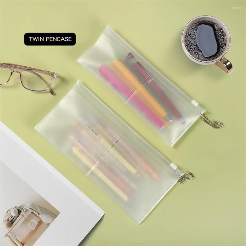 Estuche para lápices transparente con cremallera creativa, bolsa impermeable doble de PVC, papelería portátil para viajes de oficina