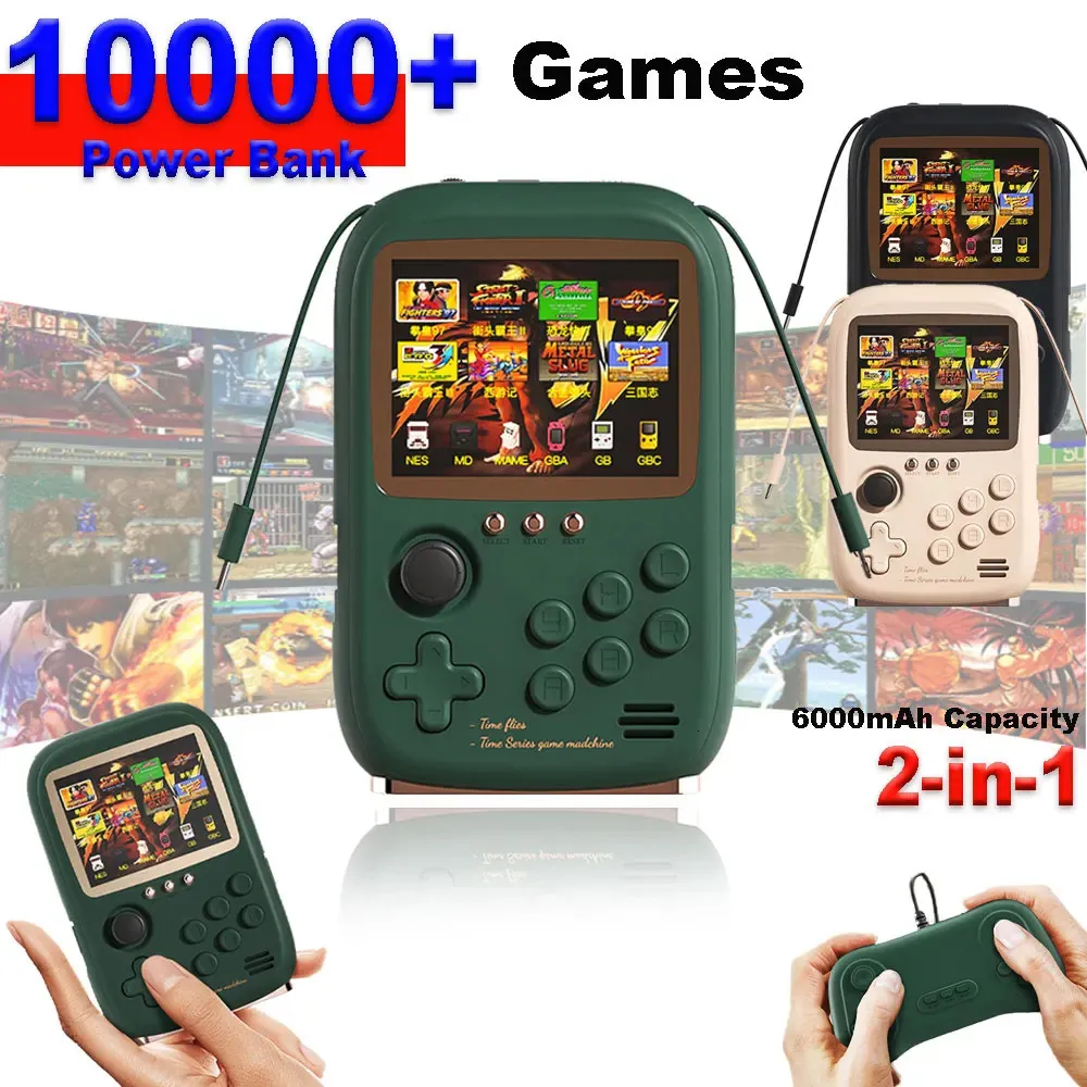 Tragbare Game-Spieler, tragbare Handheld-Game-Powerbank, 6000 mAh Kapazität, 3,2-Zoll-LCD-Bildschirm, 10000 Spiele, Retro-Spielekonsole, unterstützt 2 Spieler, 231114