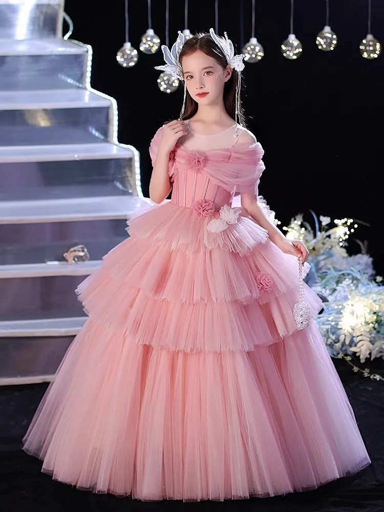 Luxurious Pink Tutu Princess Dresses: Multi-Layered Lace & Tulle Gown,  Perfect for Birthdays & Weddings - Shop Now!