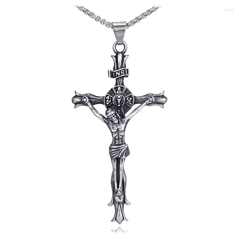 Pendentif Colliers Jésus Crucifix En Acier Inoxydable Croix Collier Vintage Grand Christian Religion Bijoux Pour Hommes Prière Cadeaux LN3027