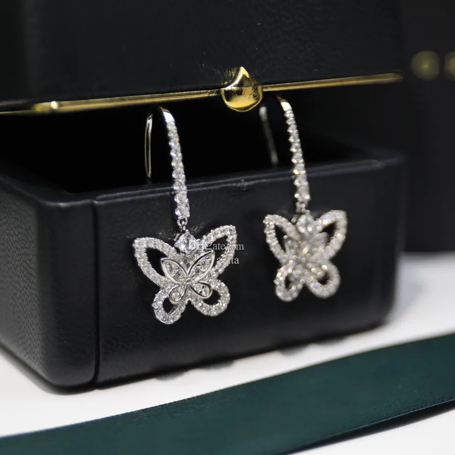 مصمم أقراط Grafe للمرأة Gold Plated 18K Butterfly Full Diamond Earrings 925 Silver Silver Silver