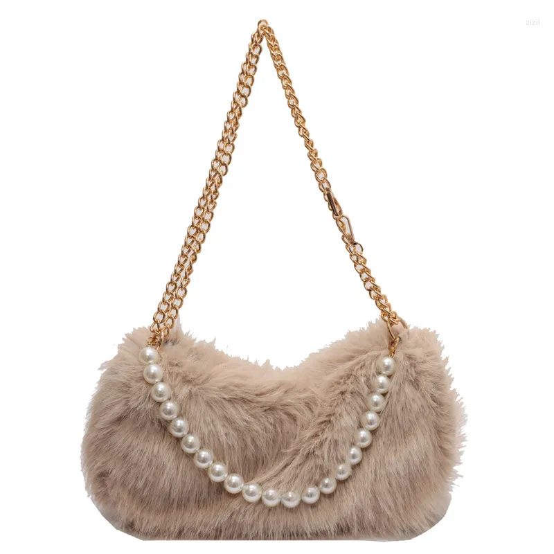 Duffel Väskor 2023 Fashion Ladies Handbags Faux Fur Crossbody Luxury Designer Purs för kvinnor högkvalitativ Pearl Lady Tote Clutch