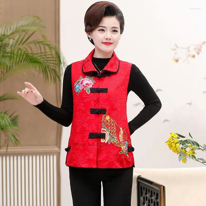 Etnische kleding 2023 Chinese stijl Mouwloze tops Vrouwen Traditionele vintage vest in de vest bloem borduurwerk Tangpak Harajuku Gilet