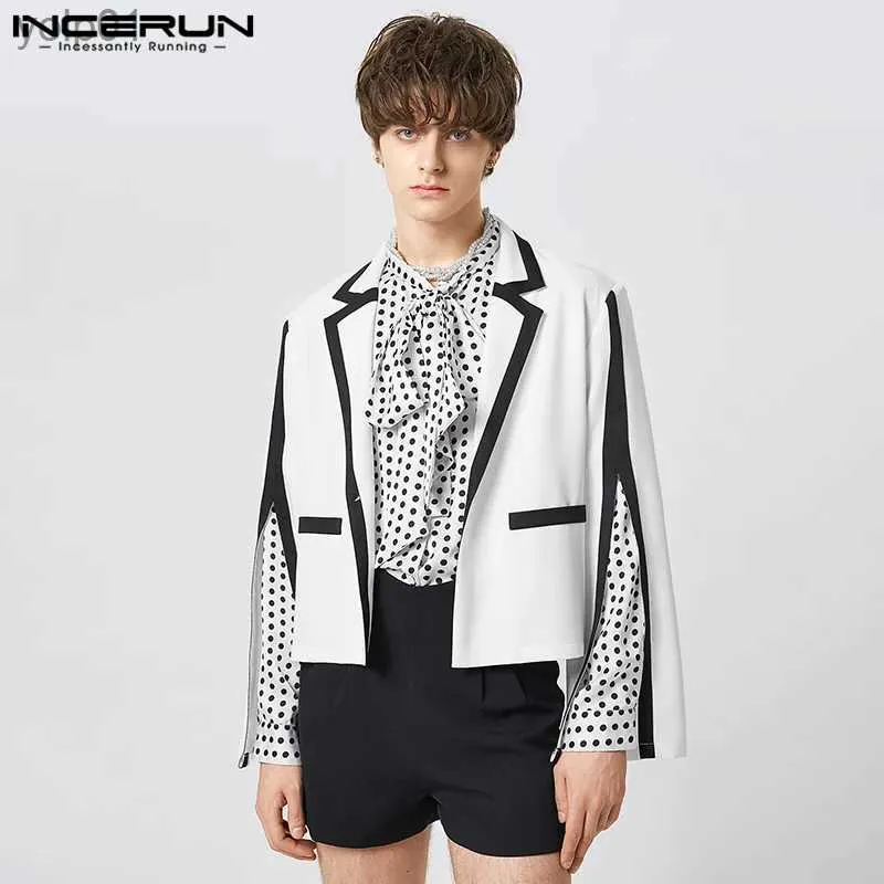 Vestes pour hommes Tops 2023 Style américain Nouveaux hommes Sled Split Costumes courts Casual Streetwear Noir Blanc Contra Blazer S-5XLL231115