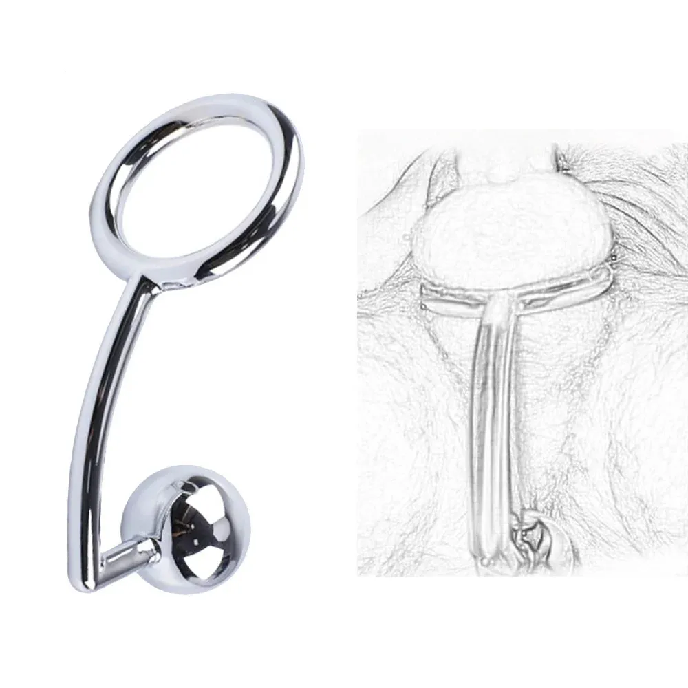 Vibrators 40/45/50mm Metal Anal Hook With Penis Ring For Male Scrotum Anus Chastity Cage Cock Stretcher Sex Toys For Men Masturbators Toys 231115