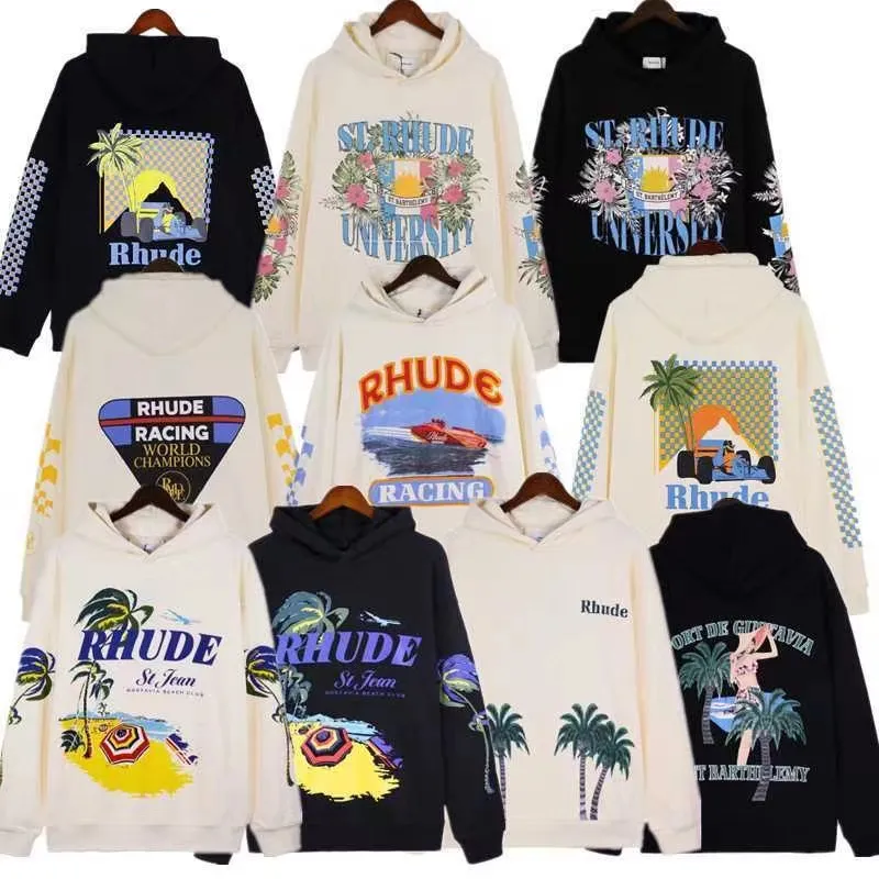 Sudadera con capucha Diseñador Camisetas Pantalones cortos para hombre Mujeres Sudaderas con capucha gráficas Camisetas Patrón Tops Manga Camiseta Hip Hop Letra Graffiti Imprimir Sudaderas sueltas Rhude Pantalones cortos