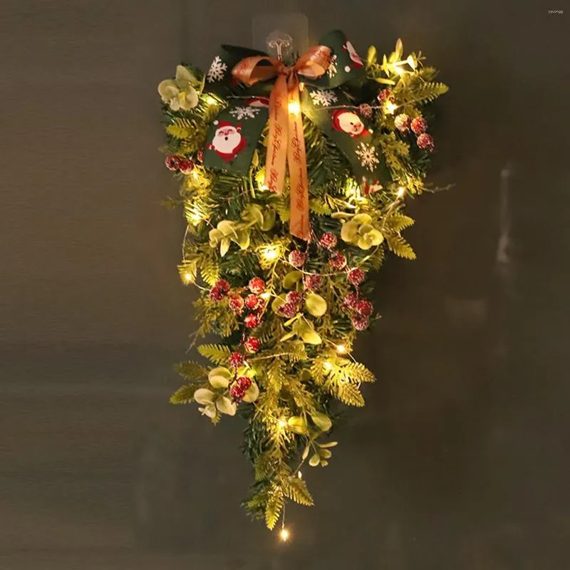 Decorative Flowers Colorful Christmas Teardrop Swag Fairy Lights Decor Po Props Hanging Garland Xmas Tree Wreath For Fireplace Indoor