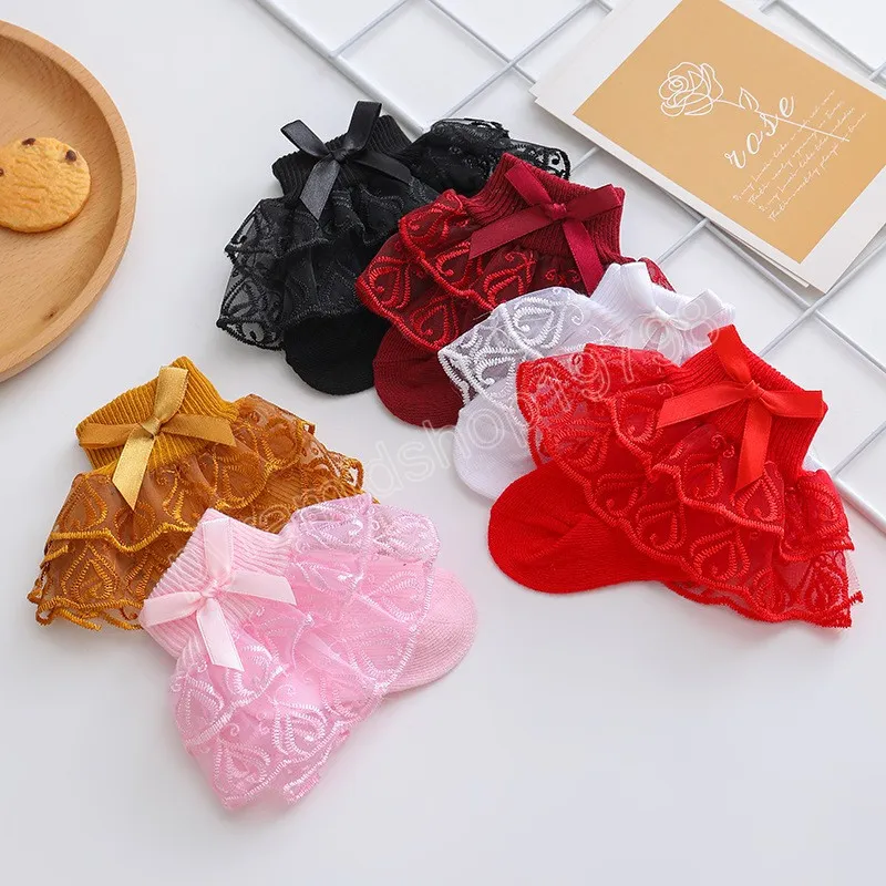 0-2y Spring Girls Lace Bow Socks Socks Princess Mesh Dzieci Kolejne Krótki oddychający bawełniany biały różowy chłopcy maluch