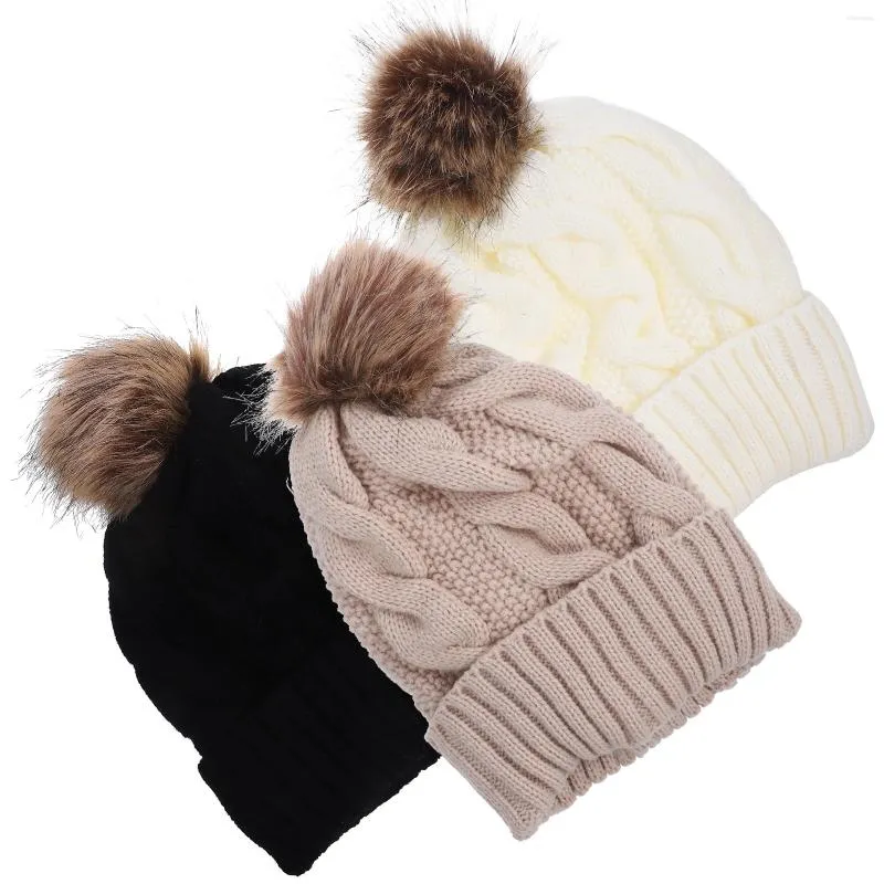 Jaquetas de esqui 3 pcs chapéu térmico chapéus de malha mulheres inverno engrossar menina acrílico protetor de cabeça quente senhorita lavável