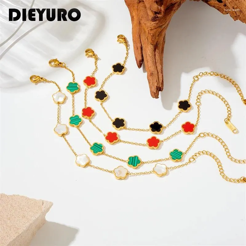 Charm Armbanden DIEYURO 316L Rvs Kleurrijke Bloem Armband Voor Vrouwen Mode Waterdichte Pols Ketting Sieraden Gift Pulsera