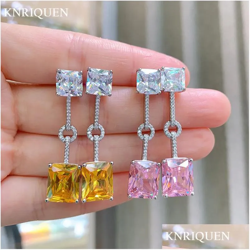 Dangle Chandelier Przyjazd 925 Sterling Sier 10x12mm Pink Quartz Topaz High Carbon Diamond Kolczyki dla kobiet Charms P Dhgarden Dhsxv