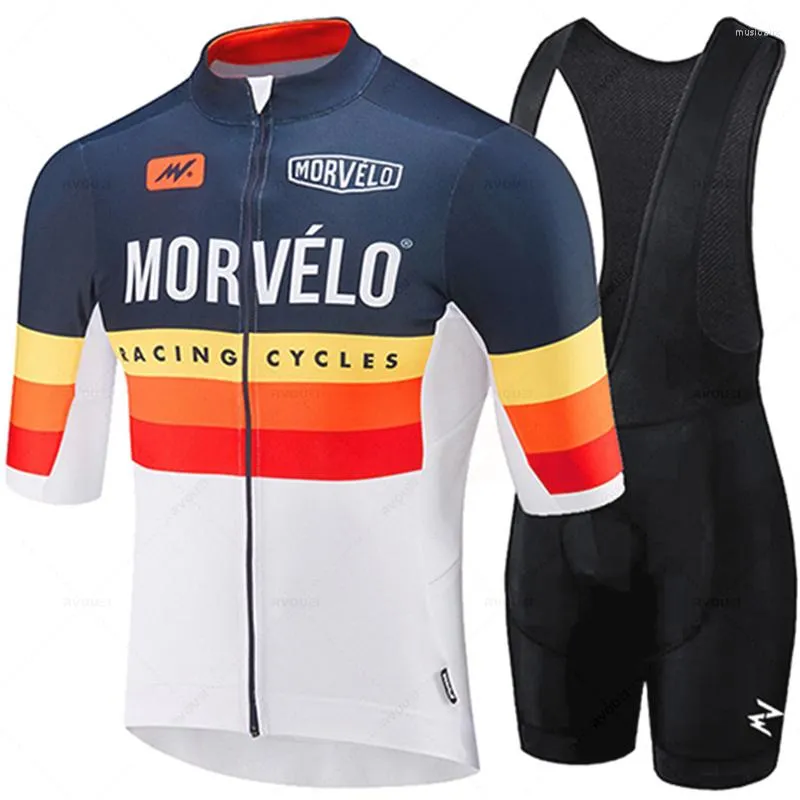 Racing sets fietsjersey 2023 Morvelo -team camuflaje fietskleding 19D BIKE BIB Shorts Men Set Ropa Hombre