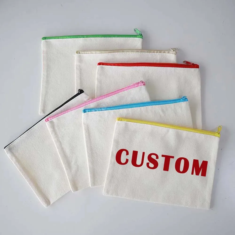 Cosmetic Bags Cases 100PCS/7PCS Custom Canvas Cosmetic DIY Craft Pouch Colorful Zippers Hand-painted Bag Blank Pencil Bag Personalize Make Up Bag 231115
