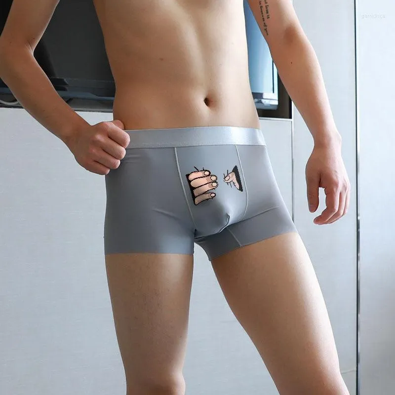 Caleçon hommes glace soie Boxer drôle dessin animé imprimé slips été Ultra mince sous-vêtement taille moyenne mode décontractée