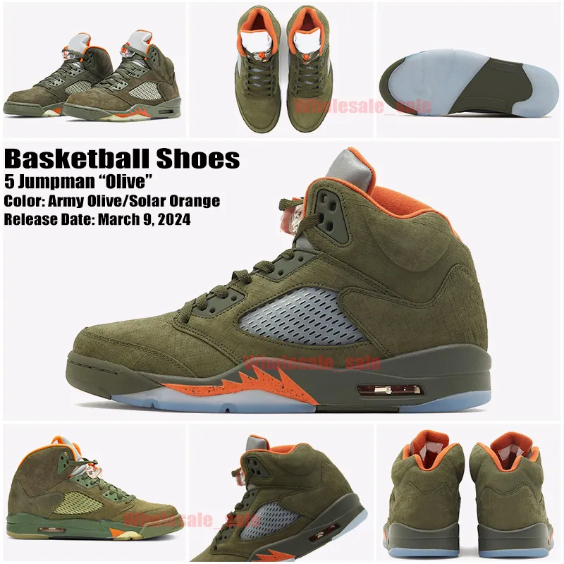 Olive 5s Basketball Shoes Jumpman 5 Plaid Racer Blue Bred Suede Blue Red Raging Bull Oreo UNC Midnight Navy Oregon Ducks Designer Mens International Flight Sneakers