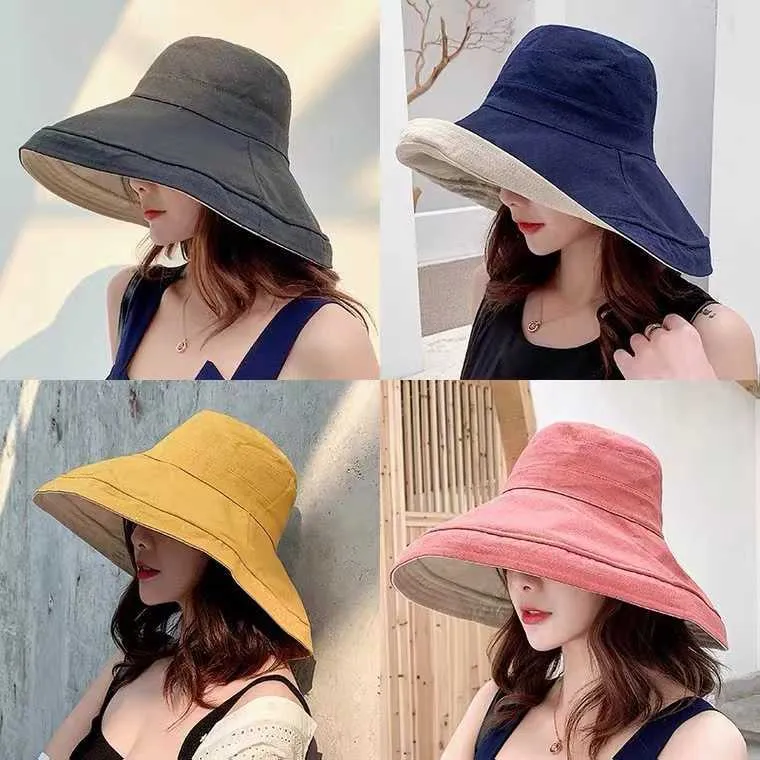 Anti UV Wide Brim Sun Hat For Women Foldable Bucket Hat Beige With