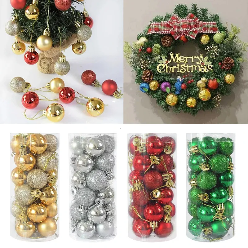 Decorações de Natal 3cm 24pcs Bolas de Natal Ornamento Decorações para casa Árvore de Natal Pendurada Bauble Ball Ano Navidad Party Decor Supplies 231114