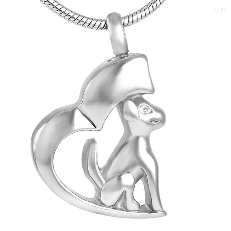Pendant Necklaces IJD8129 High Polished Dog Ash Urn - Stainless Steel In Heart Memorial Pet Ashes Jewelry