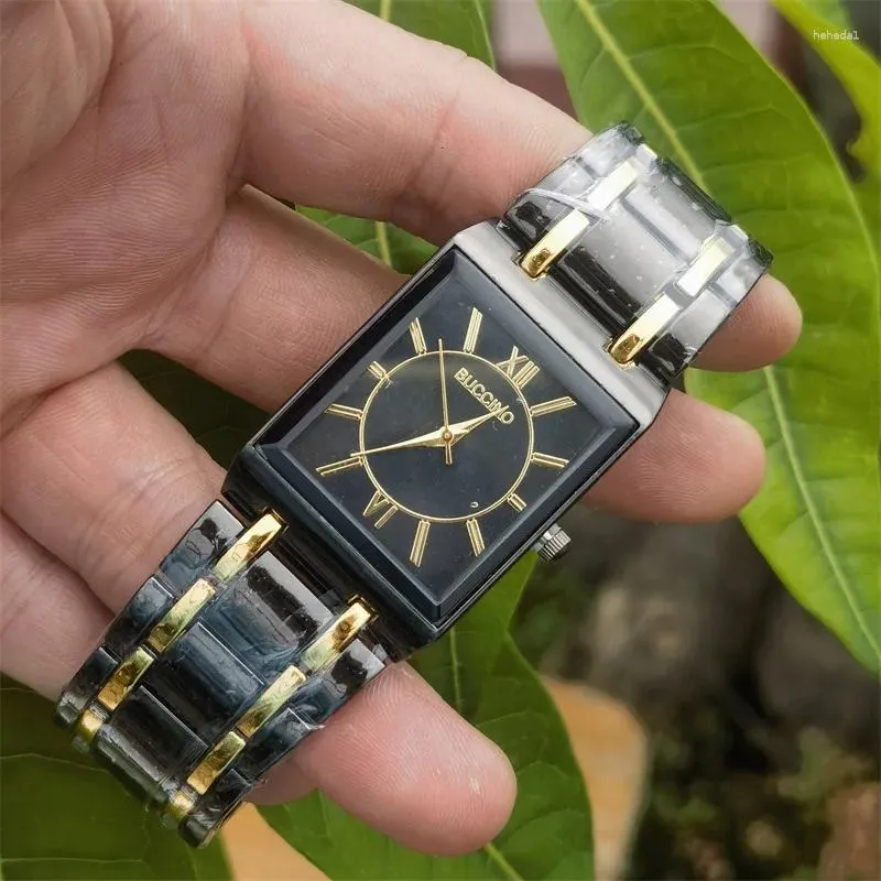 Wristwatches ROSRA Brand Watch For Men Classic Gold Reloj Square Rectangle Dial Quartz Wristwatch Male Man Black Sliver Clock Luxury Watches