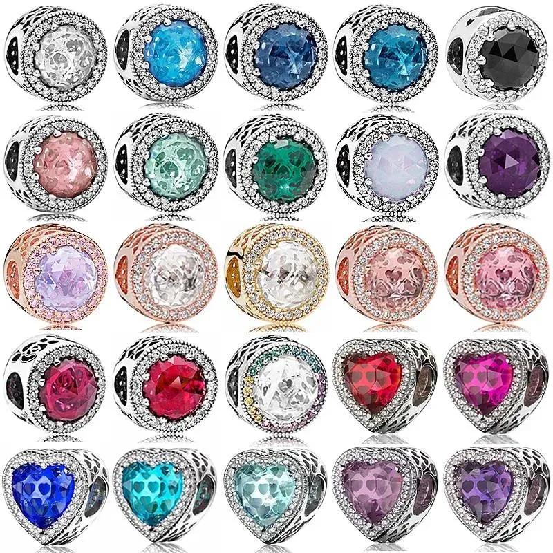 Loose Gemstones 925 Sterling Silver Charm Rose Multicolor Openwork Radiant Love Hearts With Crystal Bead Fit Bracelet DIY Jewelry