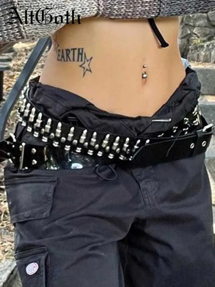 Gürtel AltGoth Cyberpunk Harajuku Pu Gürtel Frauen Streetwear Mall Gothic Y2k Niet Kugel Metall Schnalle Ledergürtel Emo Alt Grunge Gürtel Q231115