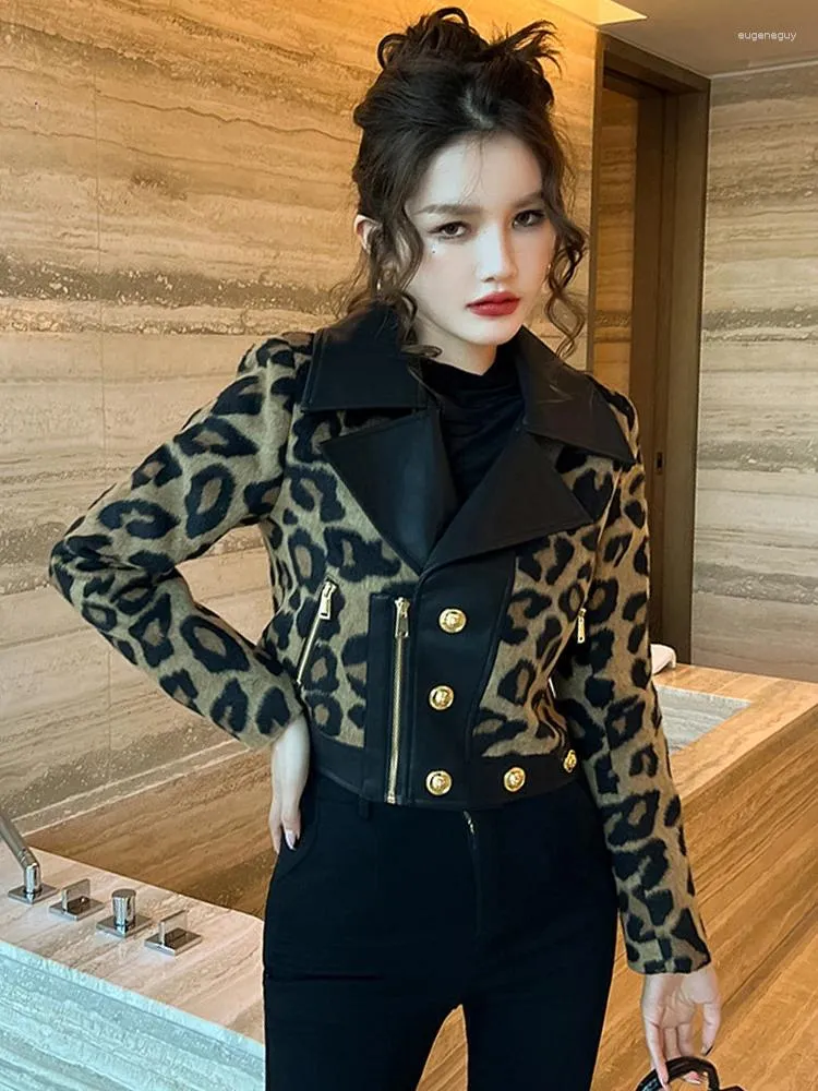 Women's Jackets Fashion Autumn Winter Faux Leather Short Jacket Women Ladies Clothes Vintage Leopard PU Female Chic Coat Outwear Tops