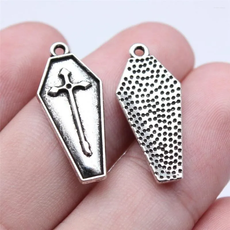 Charms 20st Cross Coffin 12x26mm Antika silverfärghängare DIY Hantverk som gör resultat Handgjorda tibetanska smycken