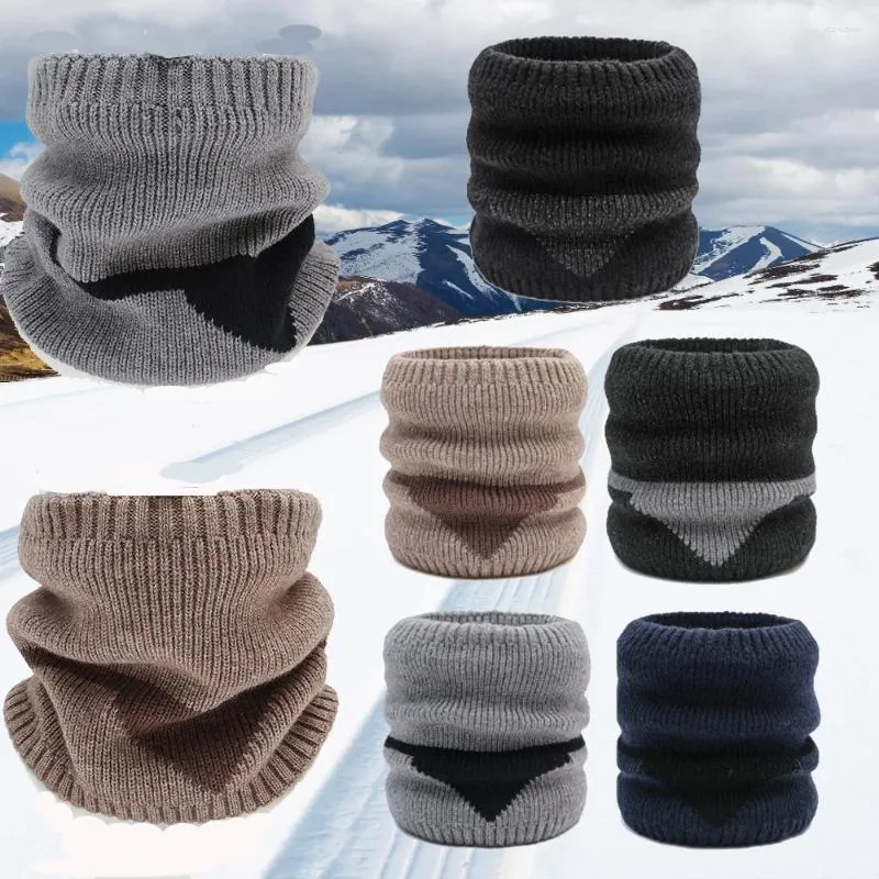 Scarves Winter Thicken Warm Neck Warmer Scarf Pipe For Men Fleece Lined Striped Knitted Cover Triangle Splicing Colors Tube