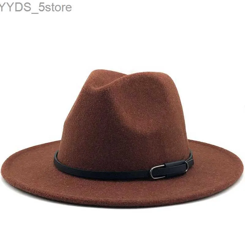 Chapeaux larges seau Chapeaux seau en laine pour hommes et femmes, chapeau Fedora avec ruban en cuir, élégant, dame, hiver, automne, large bord, Jazz Church Panama Sombrero Cap YQ231116