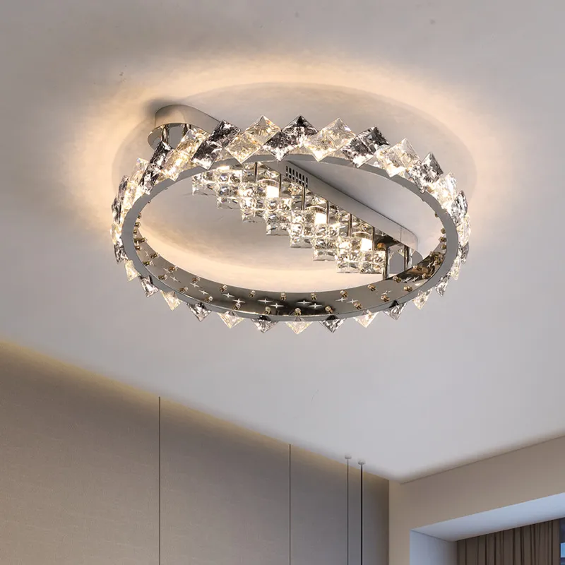 2023 Lampade a sospensione in cristallo di lusso leggero Decorazione della casa Camera da letto Sala da pranzo Soggiorno Plafoniera Moderna luce a led lustre ad anello