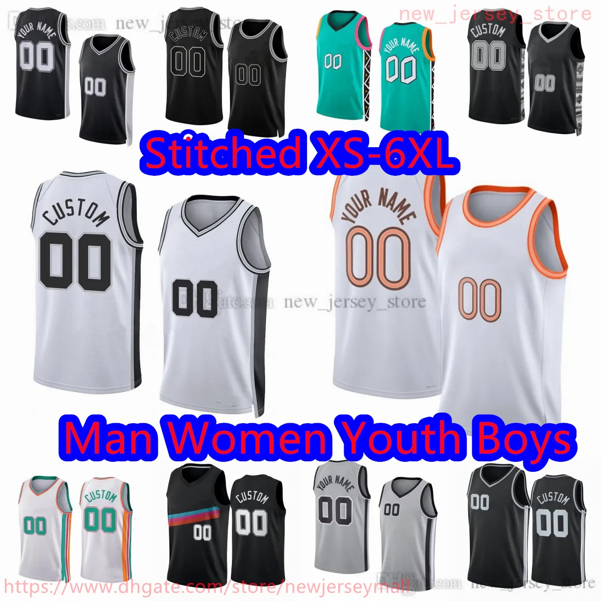 Custom S-6XL New Basketball 1 Victor Wembanyama Jersey Stitched 3 Keldon Johnson 10 Jeremy Sochan 24 Devin Vassell Malaki Branham Tre Jones Doug McDermott Jerseys