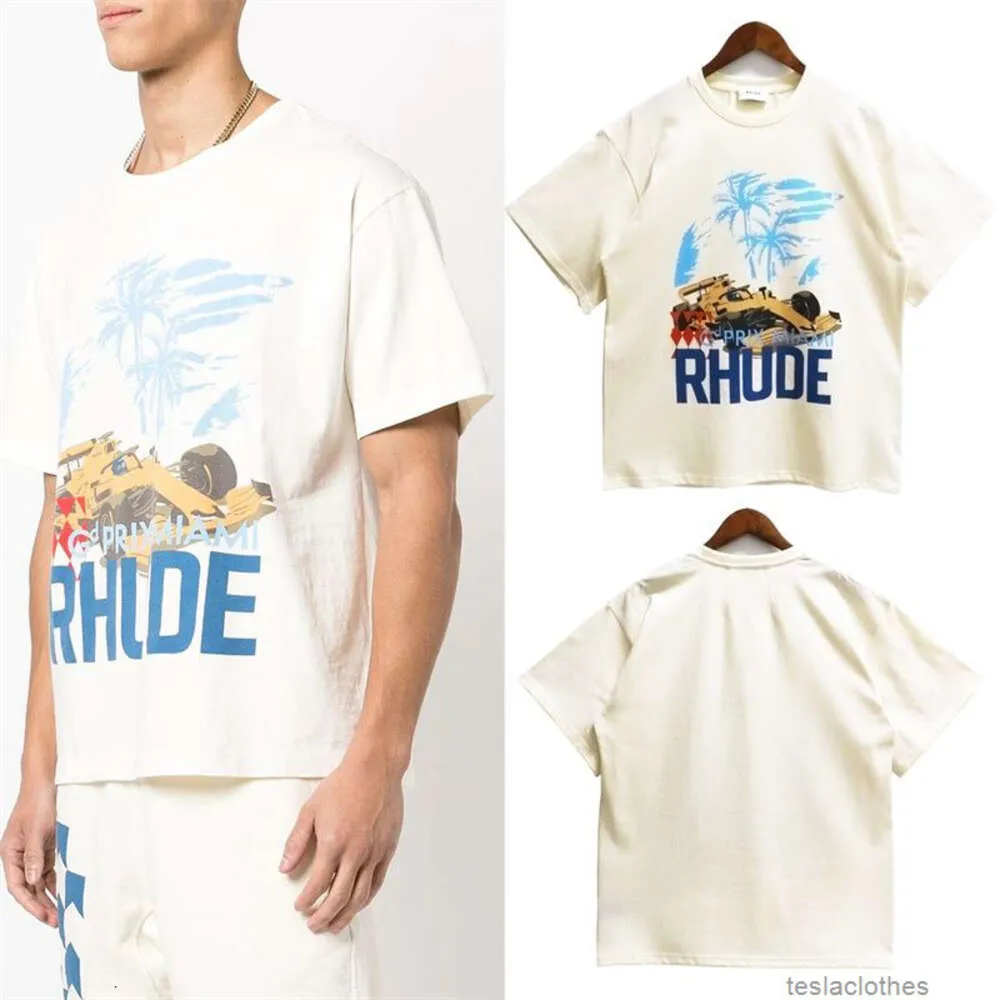 Designermode kleding Luxe T-shirts T-shirts Rhude Nieuwe mode Coconut Racing Letter Print Oversize Los Zomer Katoen Heren Dames T-shirt met korte mouwen