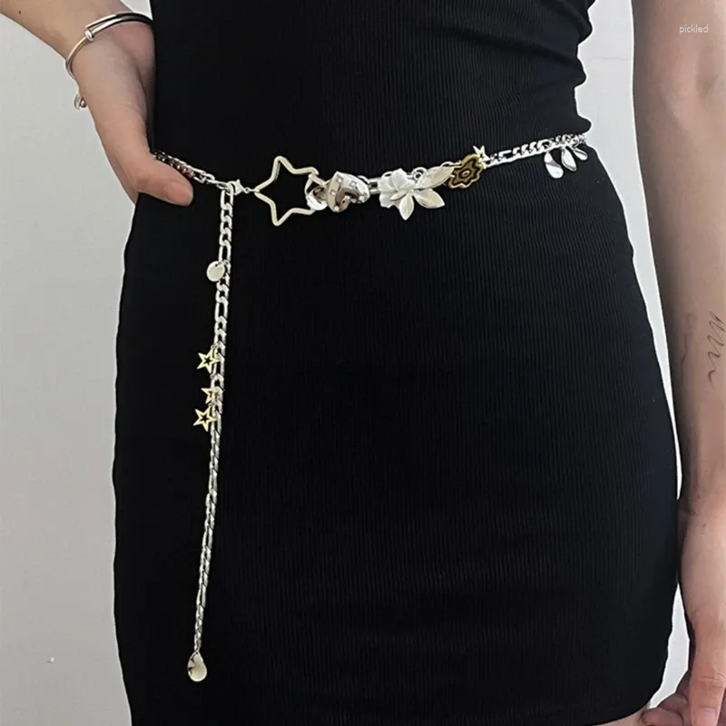 Belts Metal Chain Belt For Womens Waist Chains Dresses Jeans Western Cowgirl Fashionable Flower Star Pendant Body Wholesale