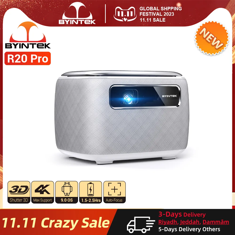BYINTEK R20 Pro 3D 4K 300 Polegadas Cinema AI Foco Automático Smart ...