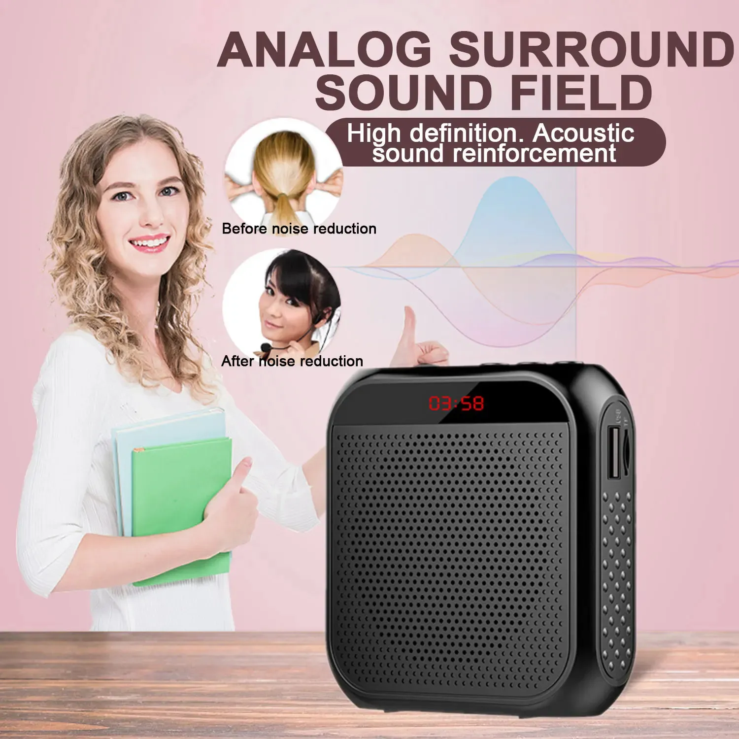 Amplificador de voz de microfones 5W 2400mAh multifuncional portátil mini alto-falante de voz pessoal com display de microfone para reunião de fala 4x3x1 231116