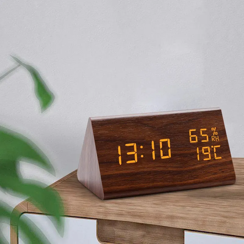 Personalisierte Wecker LED Holz Digitale Tisch Uhr Voice Control Holz