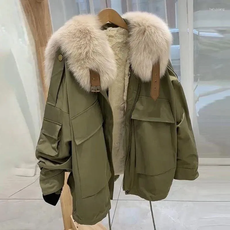 Abrigos de trinchera para mujer Cuello de piel grande Mujer Parka Abrigo Espesar Chaqueta de algodón cálida Mujer Vintage Bolsillo Acolchado Invierno 2023