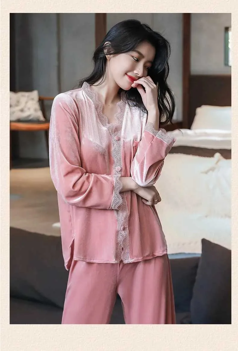 Velvet Lace Trim Snowflake Pajama Set For Women Perfect For Autumn