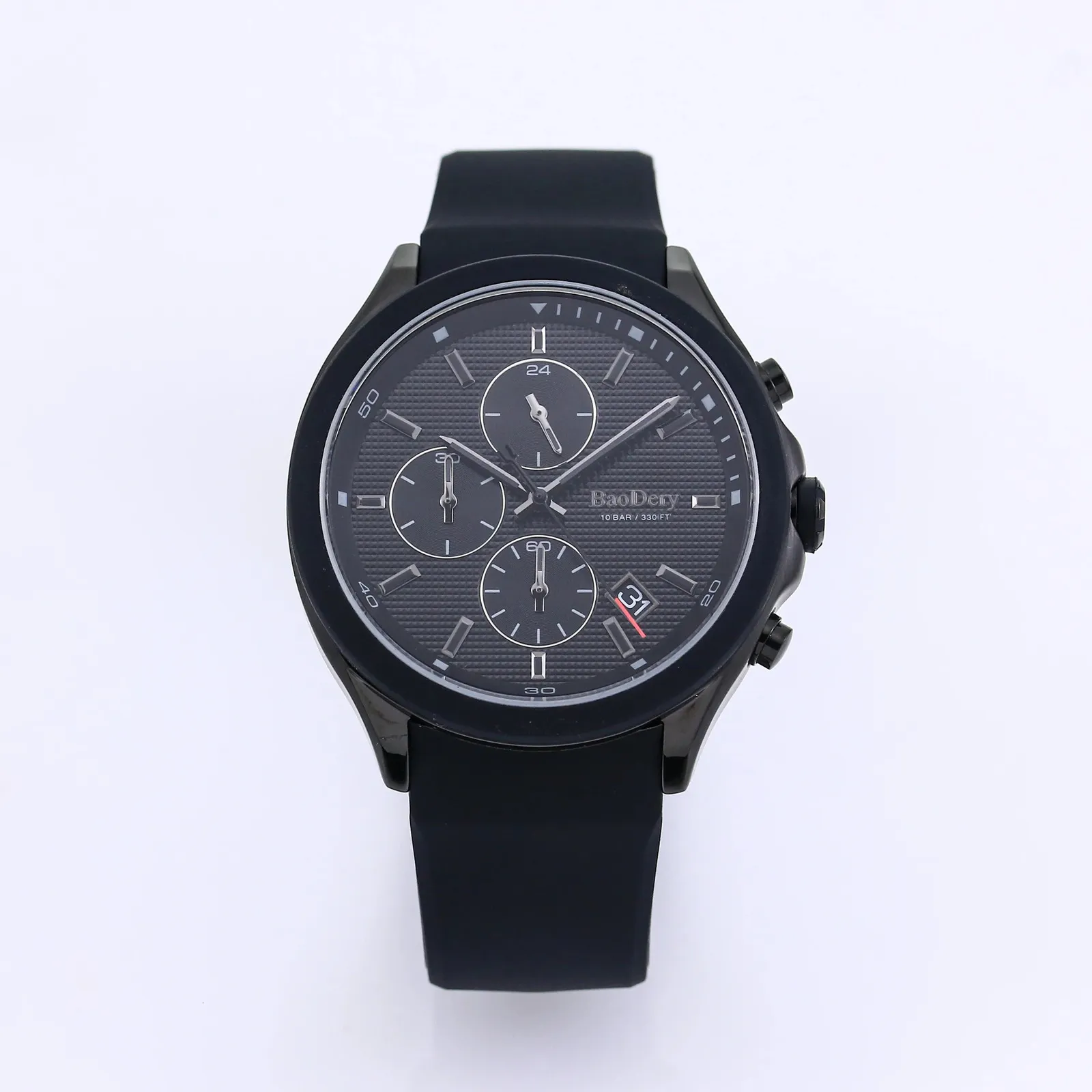 Wristwatches Sophisticated 44mm Men's Watch Onyx Black Face Calendar Opening Stainless Body Rubber Band 231115