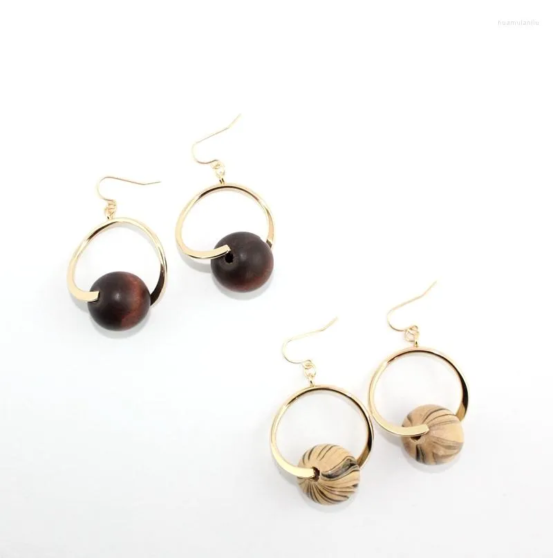Dangle Earrings Arrived Selling 2 Colors Vintage Printing Wood Round Beads For Women Girls Fashion Jewelry Clothes Accessories
