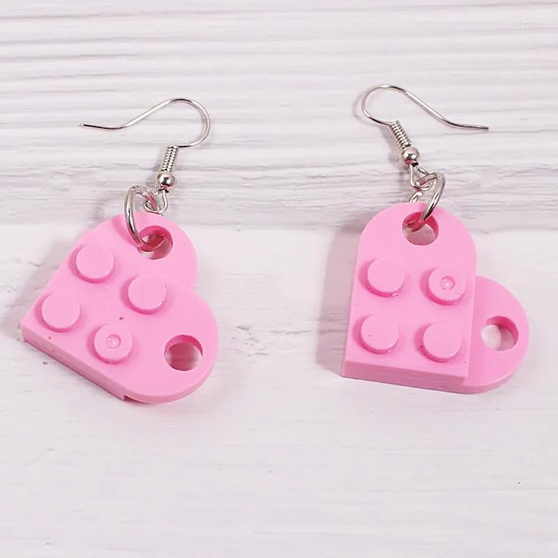 Orecchini pendenti Tinta unita Love Heart Building Block 2 Tone Brick Charm Orecchino a goccia per donne Ragazze Gioielli separabili