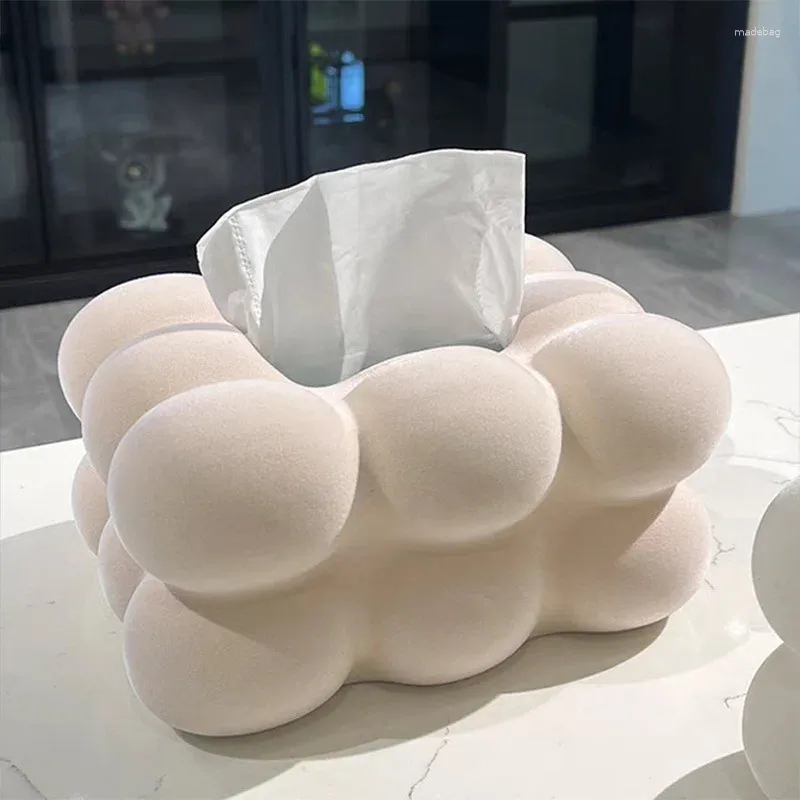 Dekorativa figurer Ins bomullsgodis Flocking Bubble Tissue Box vardagsrum High-End och Cute Healing Wind Paper Extraktion Hushåll
