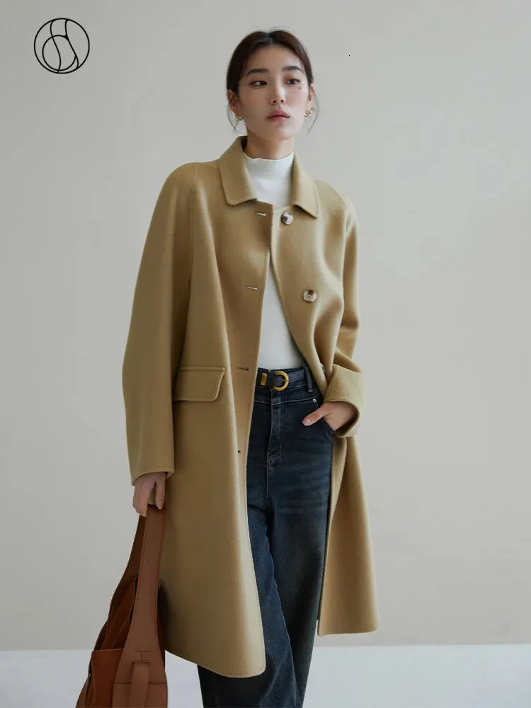 Women's Wool Blends DUSHU Fashionable Style Cashmere Coat Elegant 92.7% Sheep Wool 7.3% Camel Hair Long Coats for Women Winter Commuting Woolen Coat 231116