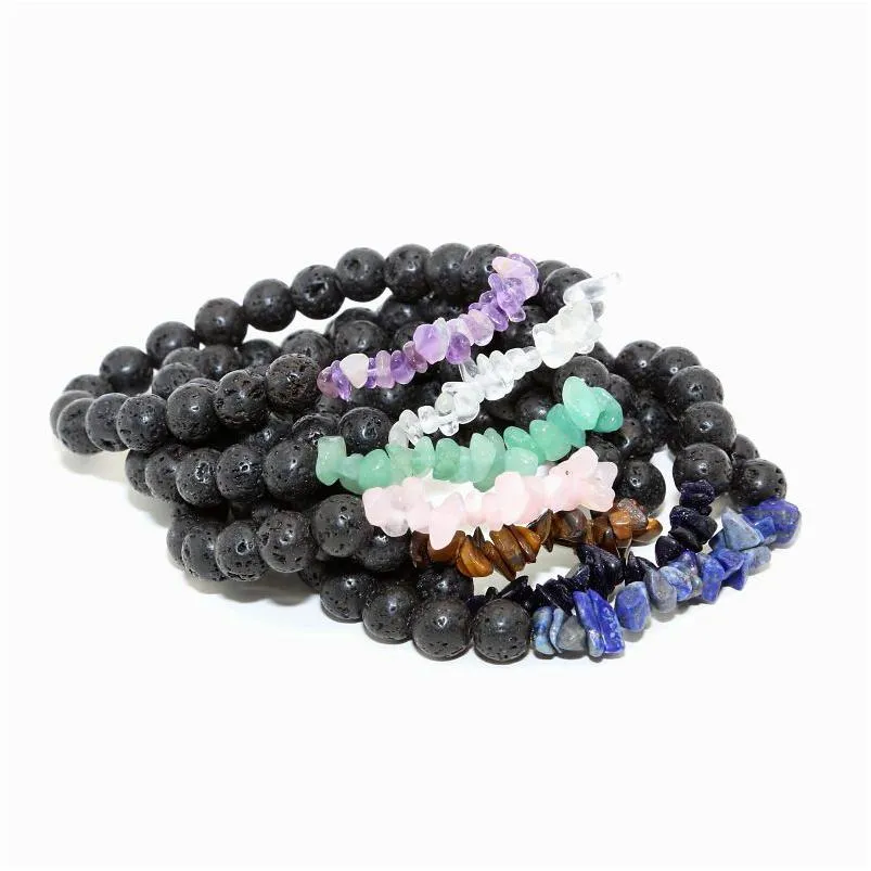 Bedelarmbanden Natuurlijke edelsteenarmband Irregar Crystal Stretch Chip Quartz Amethist Kralen Lava Armbanden Bangles voor droplevering